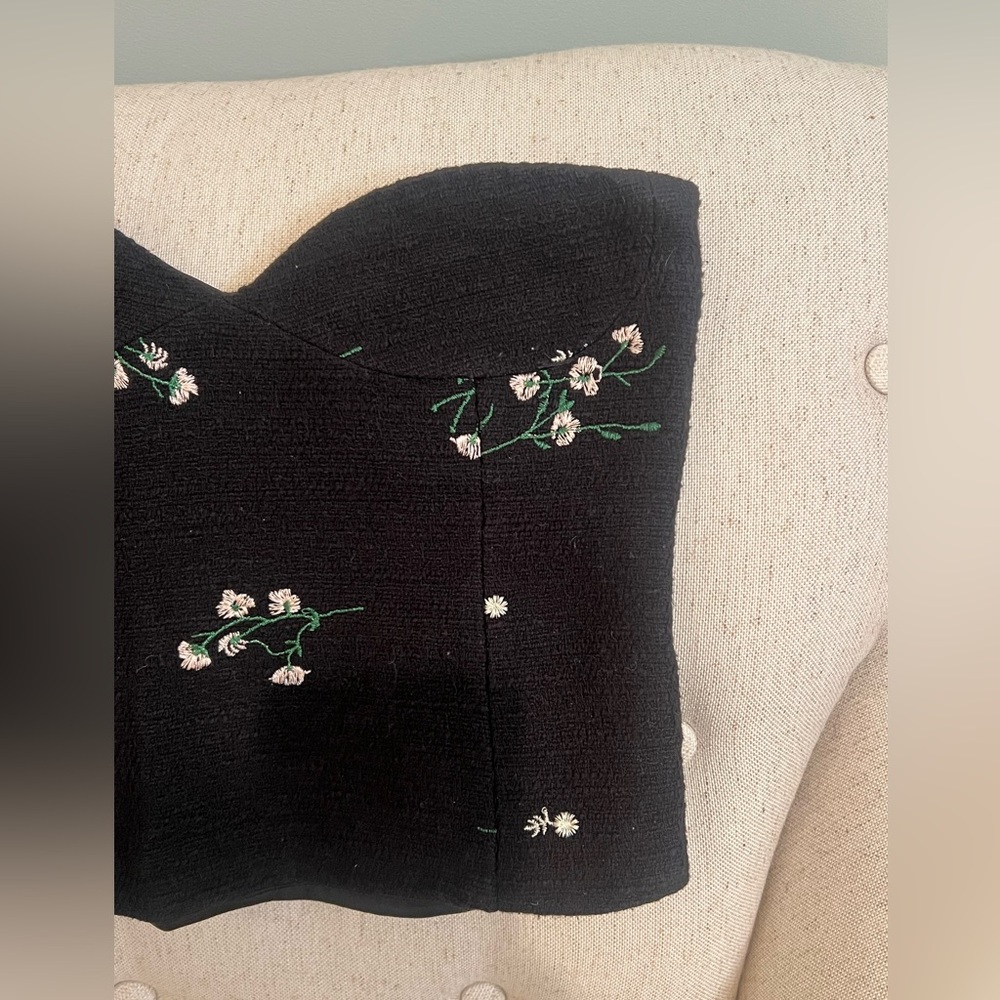 Zara embroidered corset bustier black | SZ XS | zipper Closure |Great Condition - Picture 7 of 9